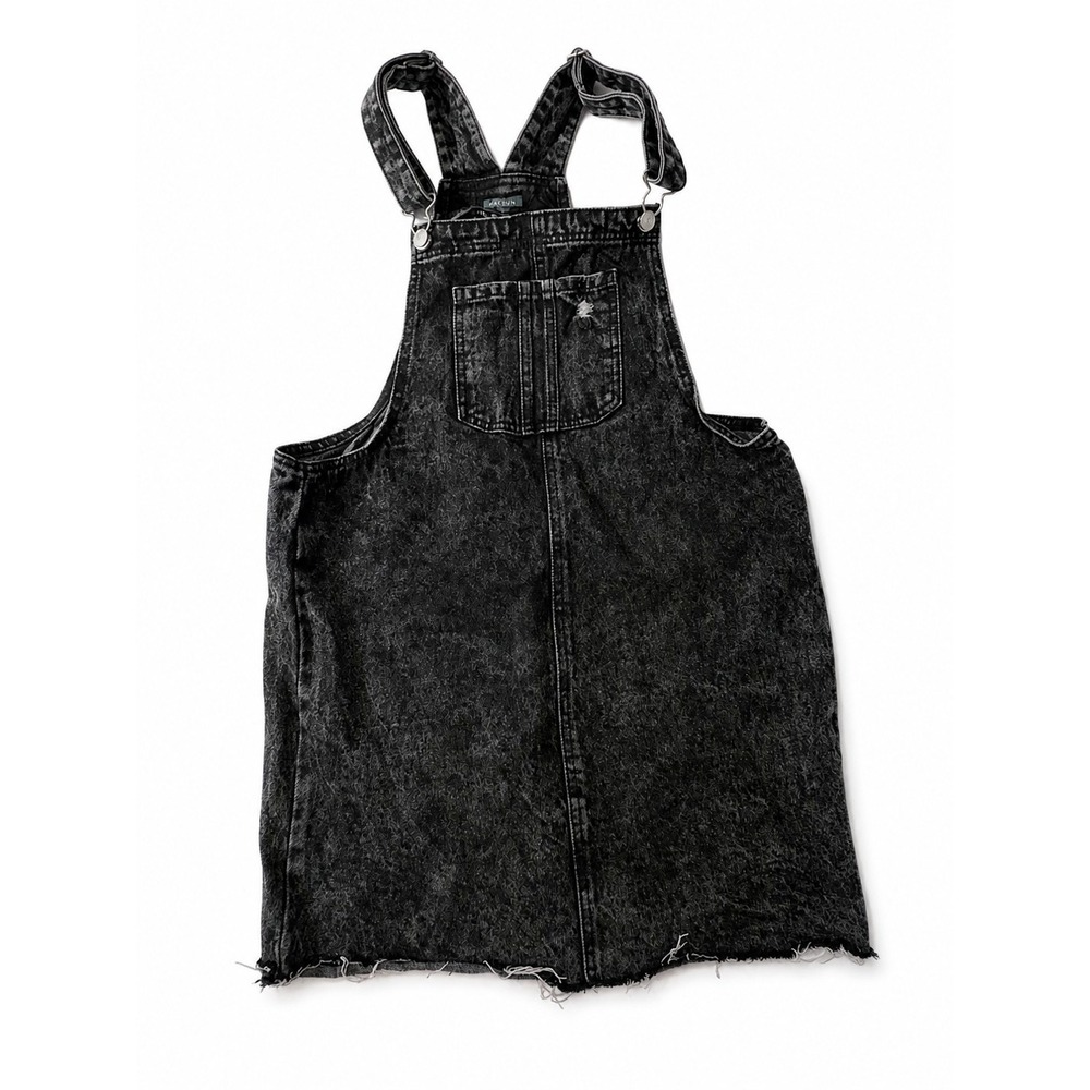 Wild Fable Black Acid Wash Denim Overall Skirt Dress Pinafore Raw Hem Women's L